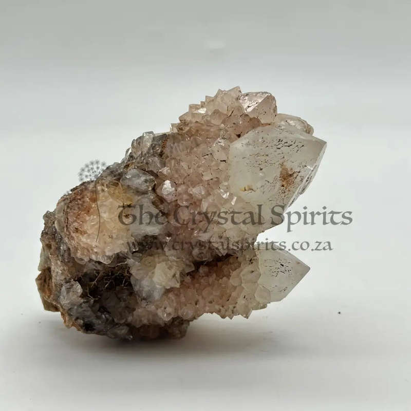Cactus Quartz - king white cluster with Smoky Quartz tinges - red hematite and golden healer