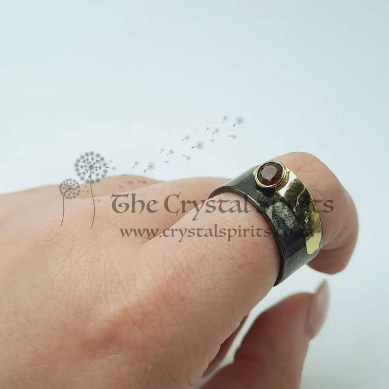 Calming Garnet Rhodium Plated Sterling Silver Ring