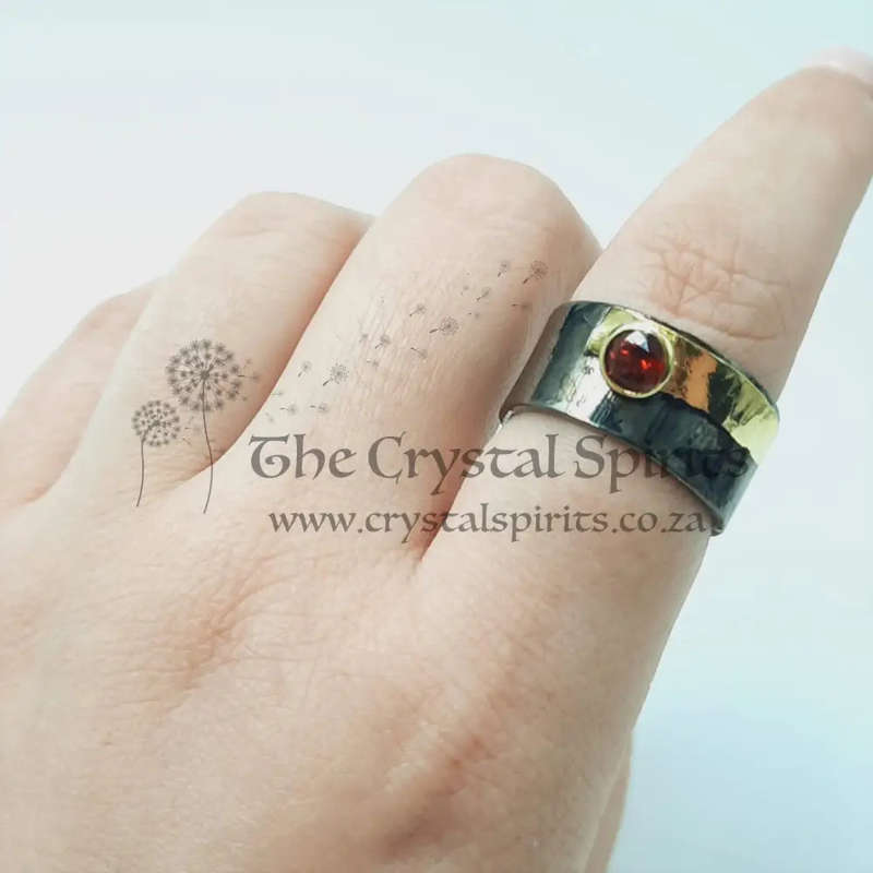 Calming Garnet Rhodium Plated Sterling Silver Ring