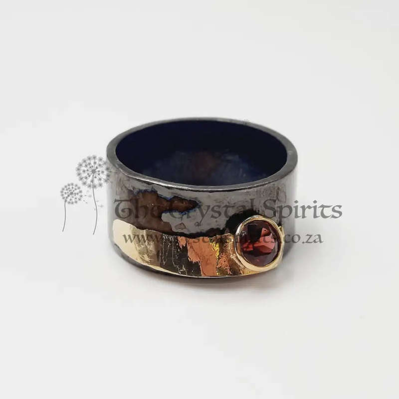 Calming Garnet Rhodium Plated Sterling Silver Ring