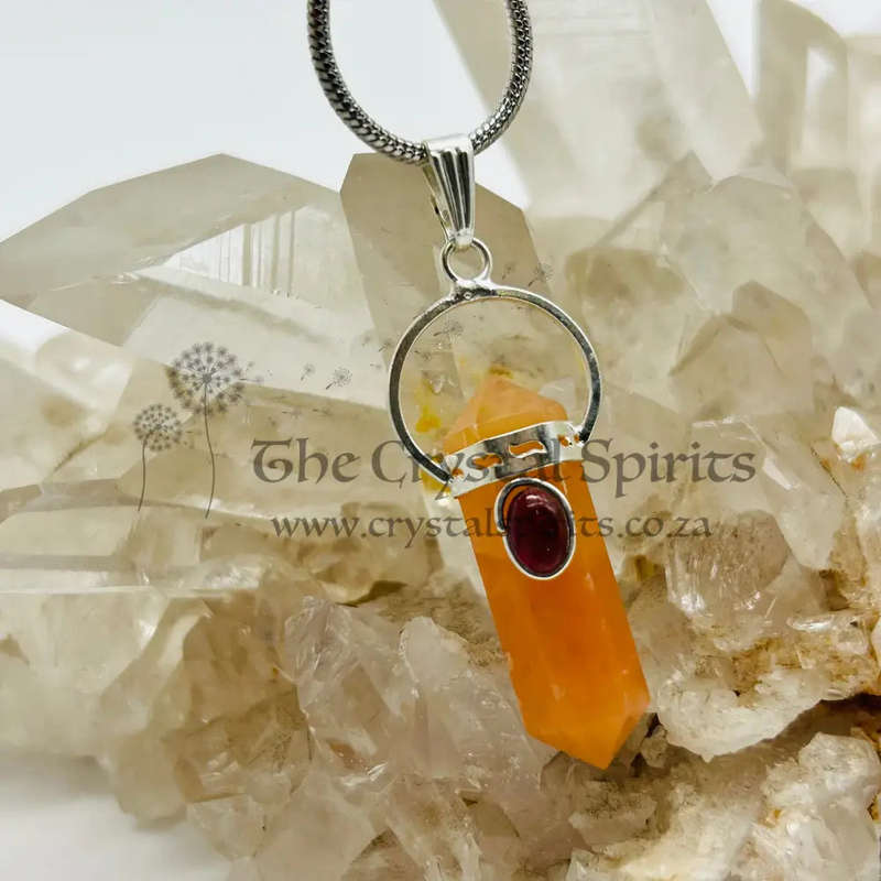 Carnelian with Garnet Cabochon DT Crystal Pendant