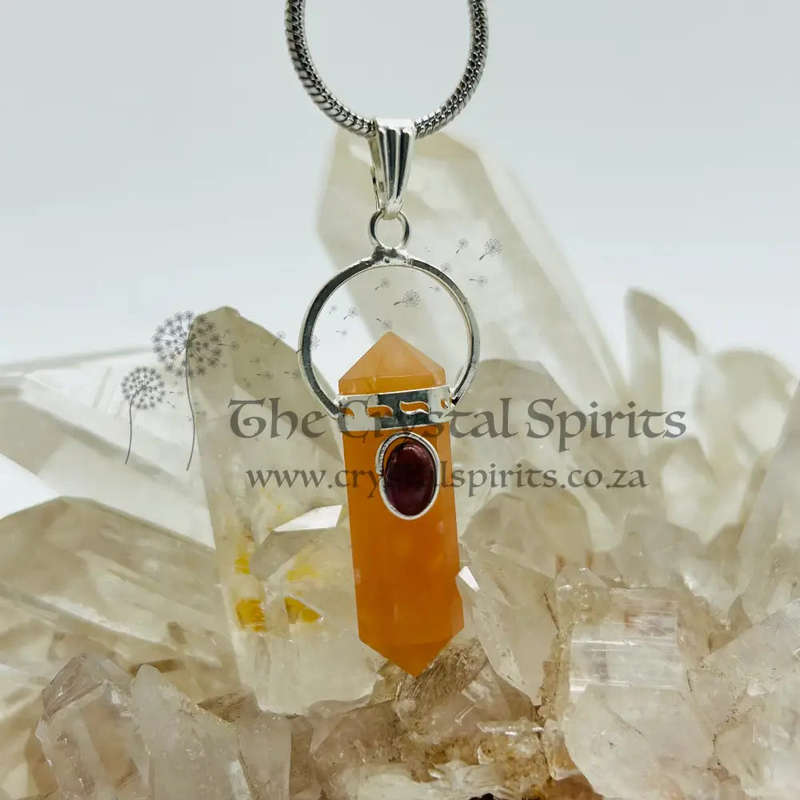 Carnelian with Garnet Cabochon DT Crystal Pendant