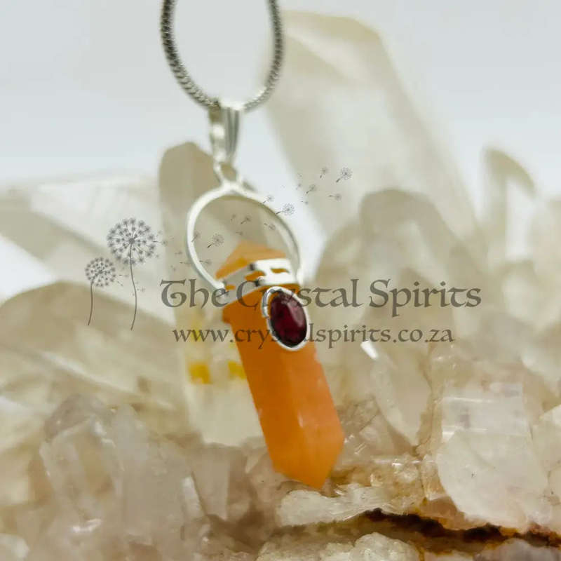 Carnelian with Garnet Cabochon DT Crystal Pendant