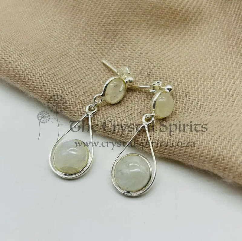 Celestial Elegance: Sterling Silver Duo-Moonstone Cabochon Earrings