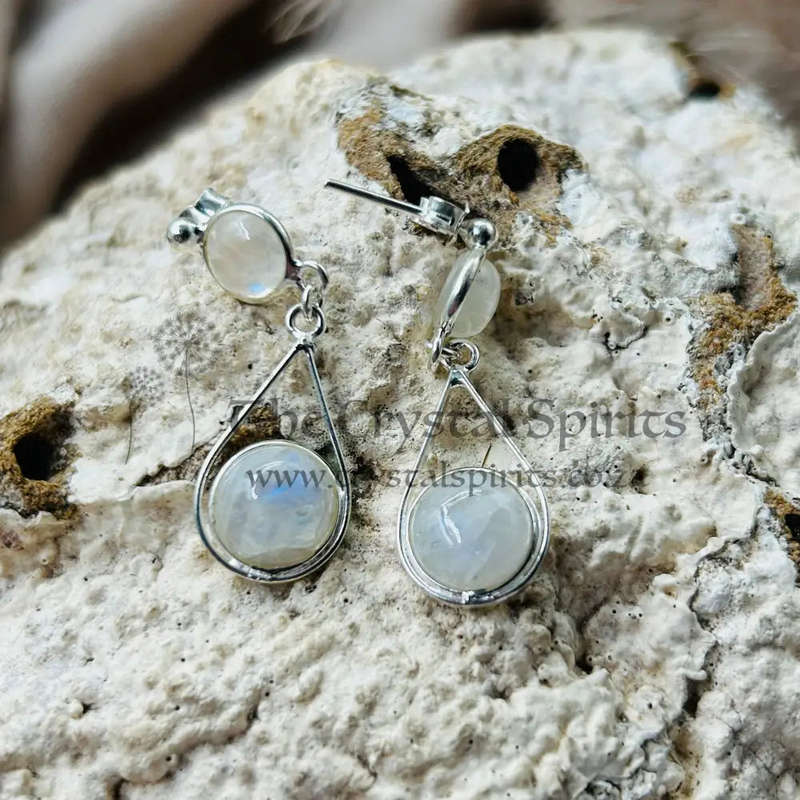 Celestial Elegance: Sterling Silver Duo-Moonstone Cabochon Earrings