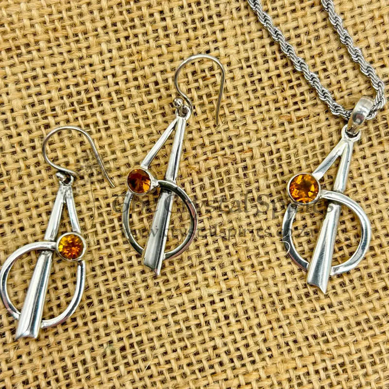 Citrine Faceted Crystal Sterling Silver Set