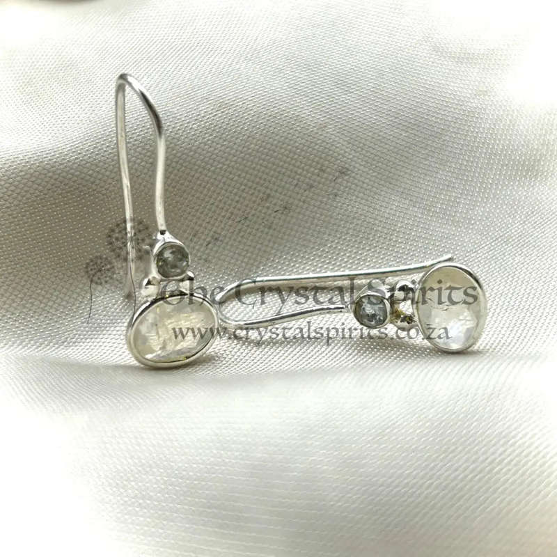 Classic Moonstone And London Blue Topaz Crystal Sterling Silver Earrings