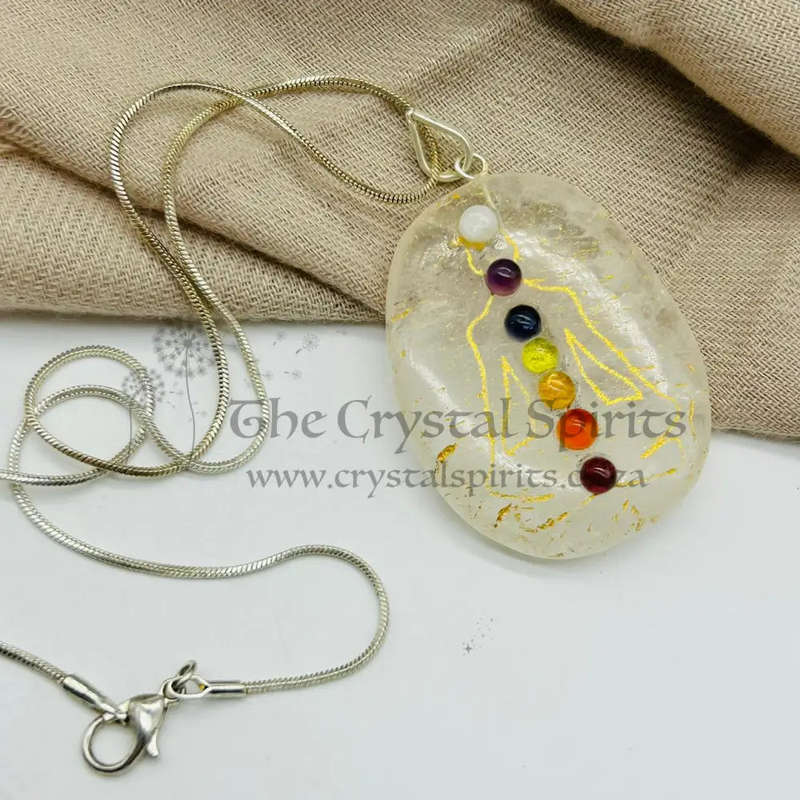 Clear Quartz Chakra Crystal Cabochon Gemstone Pendant