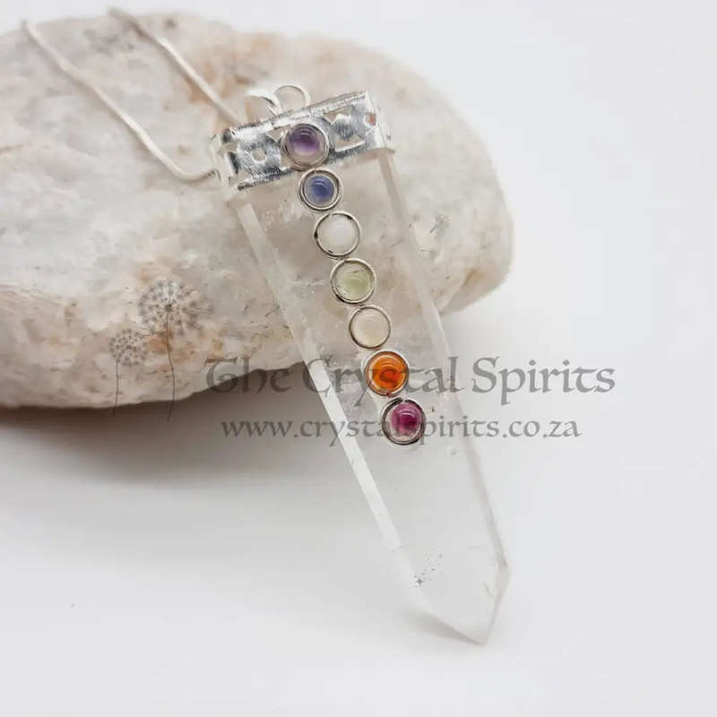 Clear Quartz Tabby Pendant With Caboon Gemstones