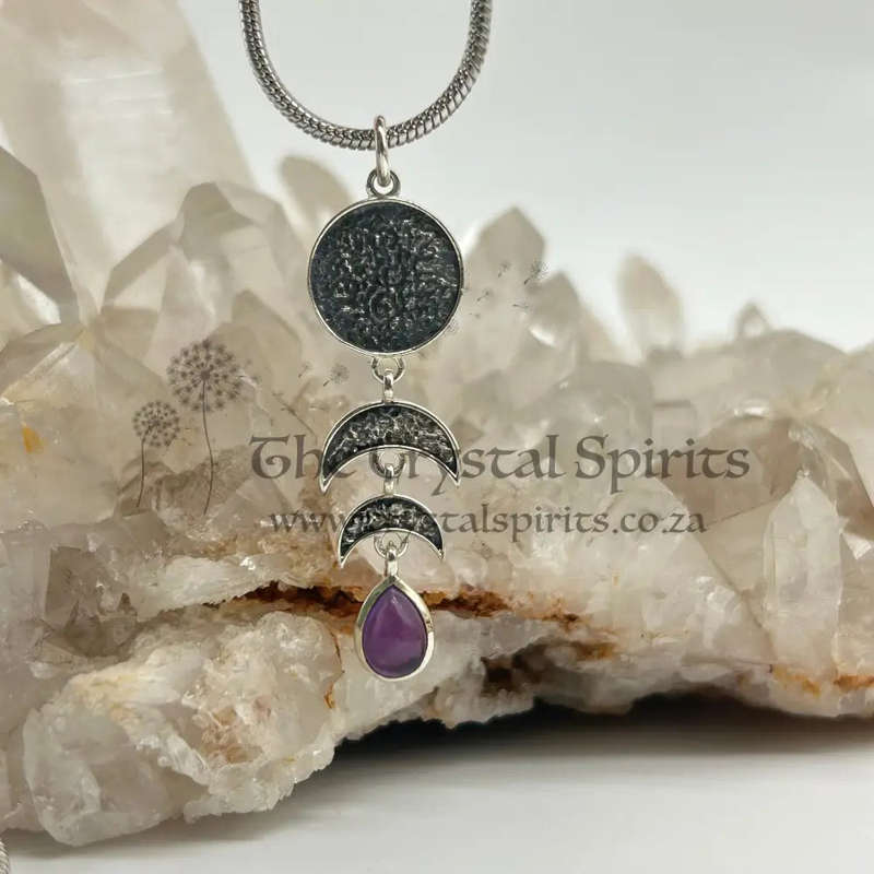 Cosmic Moon Sterling Silver Amethyst Crystal Pendant