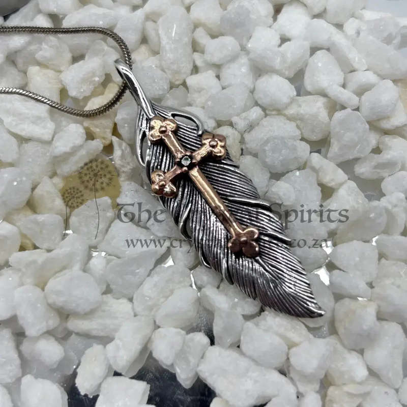 Cross And Feather Sterling Silver Pendant For The Scribe And Artist