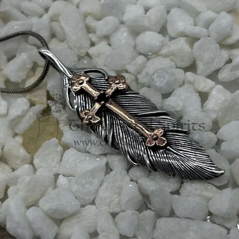 Cross And Feather Sterling Silver Pendant For The Scribe And Artist