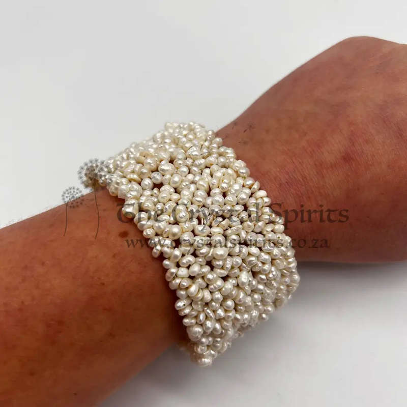 Crystal Pearl Chip Cuffed Bracelet