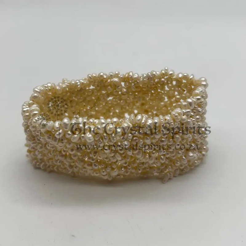 Crystal Pearl Chip Cuffed Bracelet