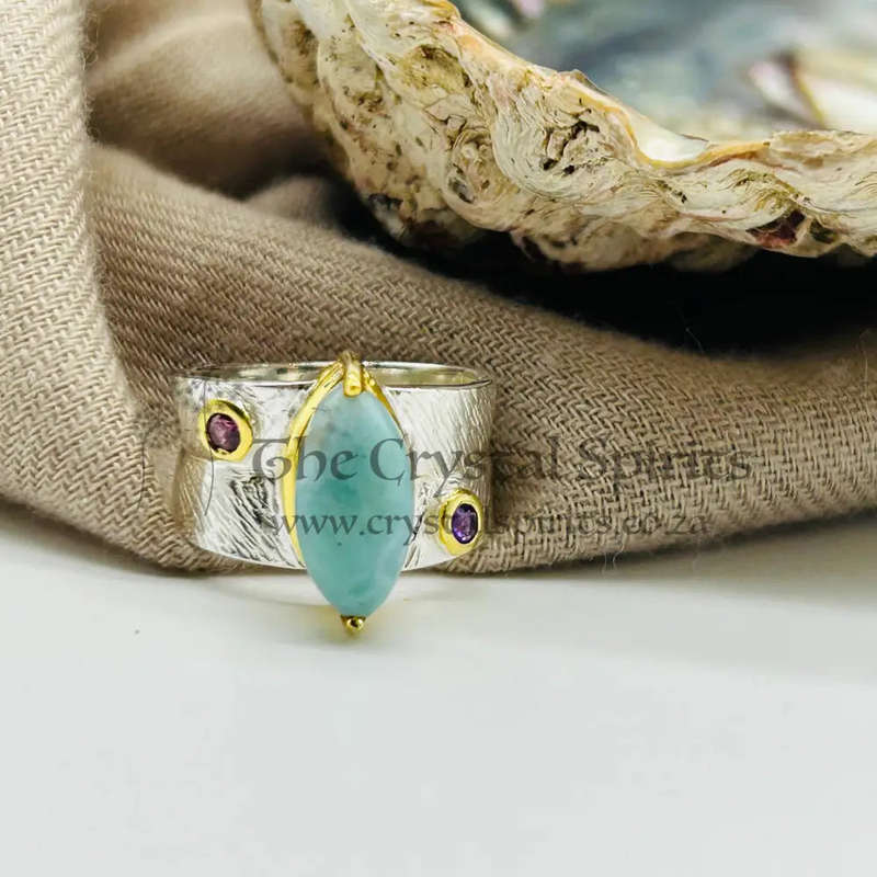 Divine Feminine Larimar Crystal Sterling Silver Ring