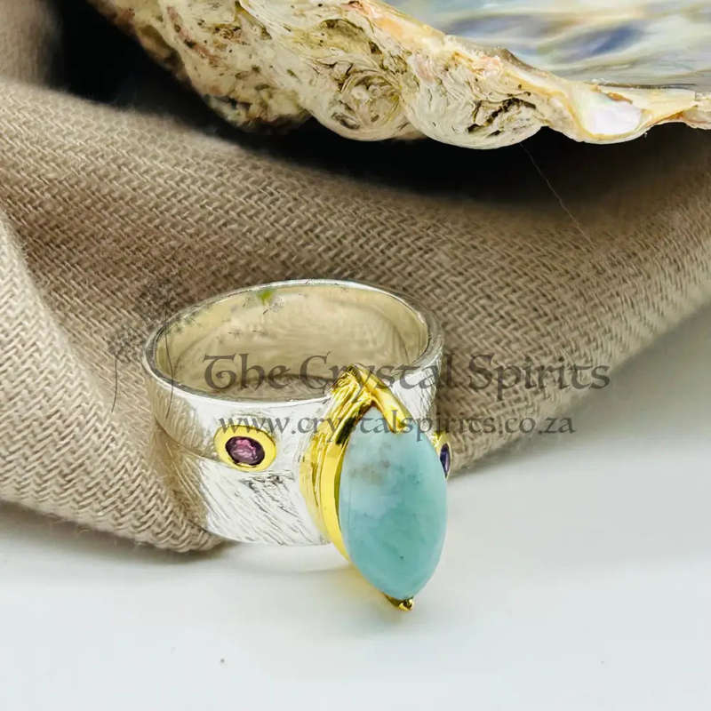Divine Feminine Larimar Crystal Sterling Silver Ring