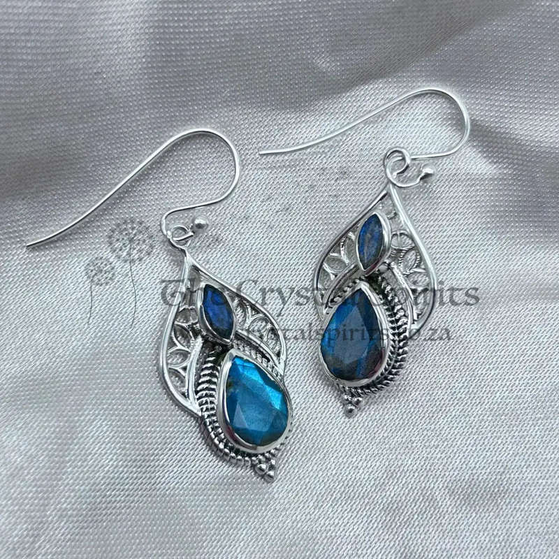 Double Faceted Sterling Silver Labradorite Earrings