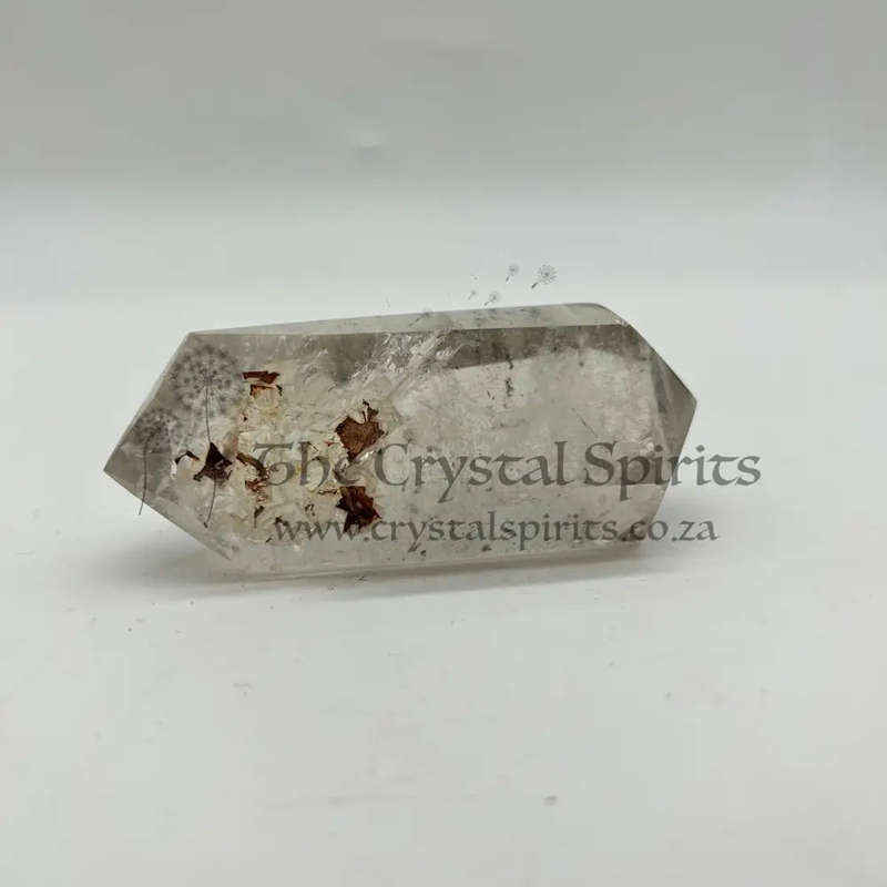 Double Terminated Clear Quartz with Chlorite and Red Hematite Inclusions