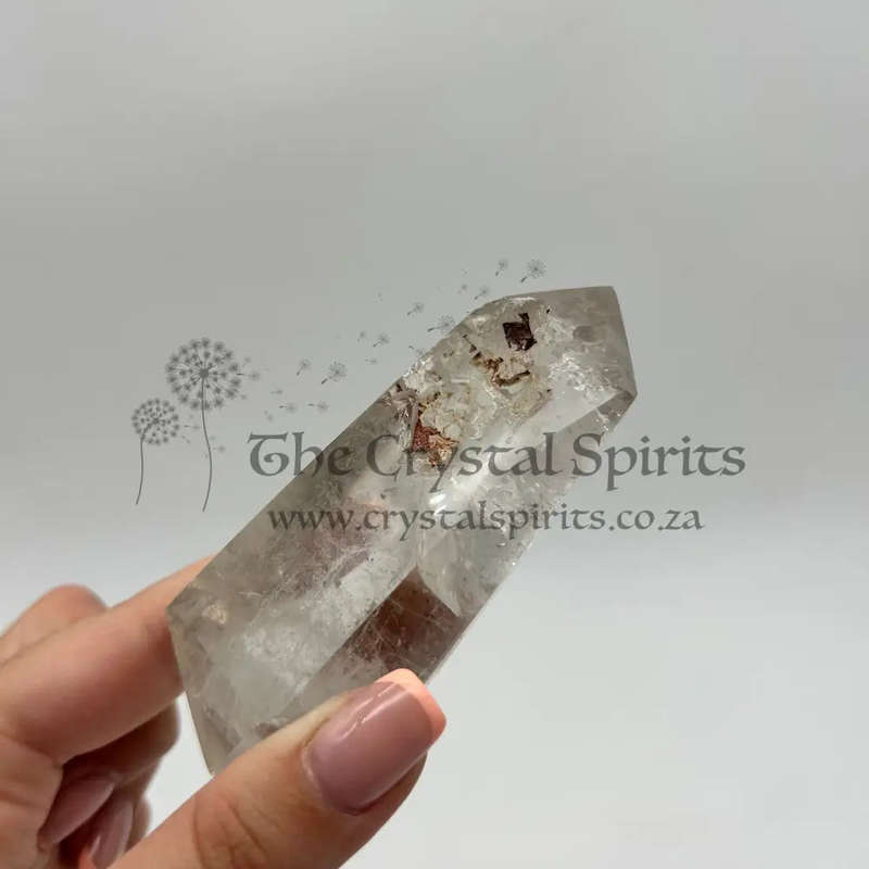 Double Terminated Clear Quartz with Chlorite and Red Hematite Inclusions