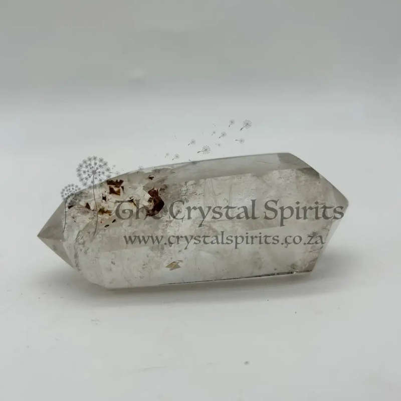 Double Terminated Clear Quartz with Chlorite and Red Hematite Inclusions