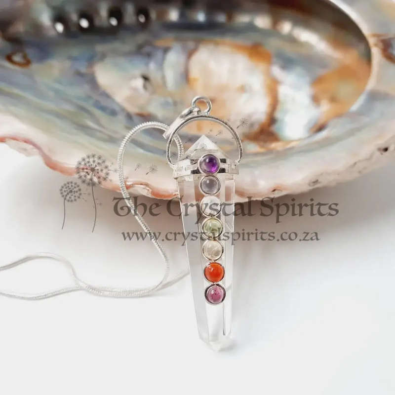 Double Terminated Crystal Quartz Crystal Pendant With Chakra Gemstone Cabochons