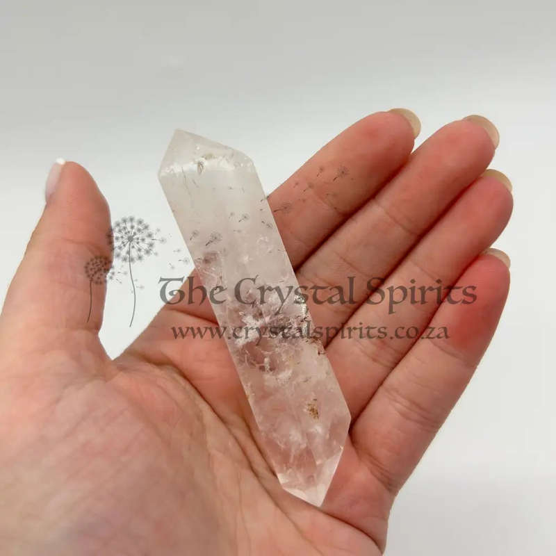 Double Terminated Tabby Crystal Wand With Red Hematite