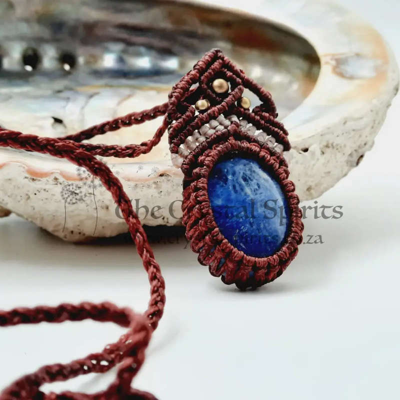Dumortierite Macrame Crystal Pendant