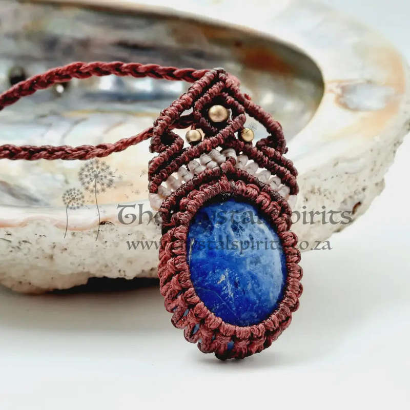 Dumortierite Macrame Crystal Pendant