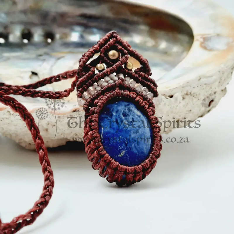 Dumortierite Macrame Crystal Pendant