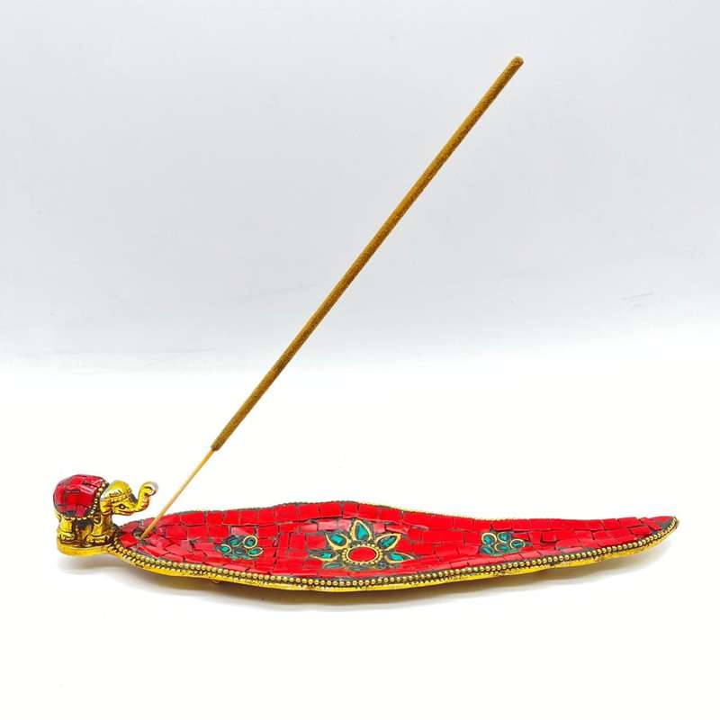 Red Mosaic Elephant Incense Holder