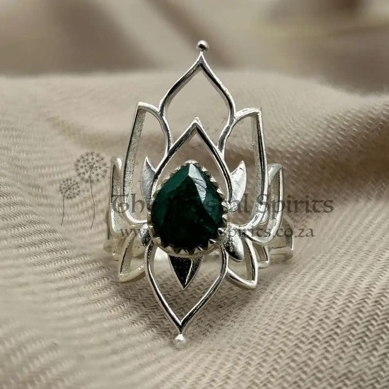 Elven Sterling Silver Faceted Emerald Crystal Ring
