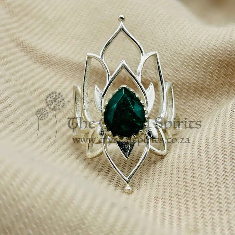 Elven Sterling Silver Faceted Emerald Crystal Ring