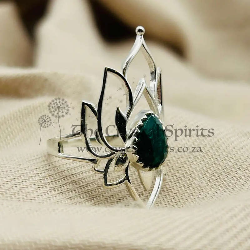 Elven Sterling Silver Faceted Emerald Crystal Ring