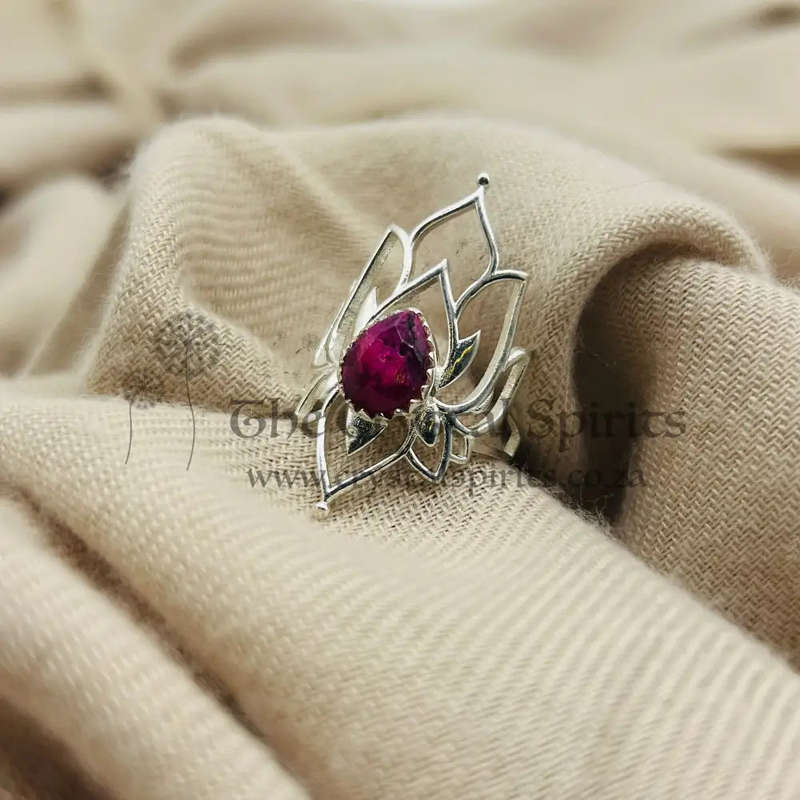 Elven Sterling Silver Faceted Ruby Crystal Gemstone Ring