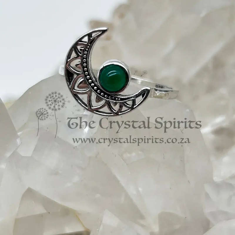 Emerald Crystal Sterling Silver Moon Ring