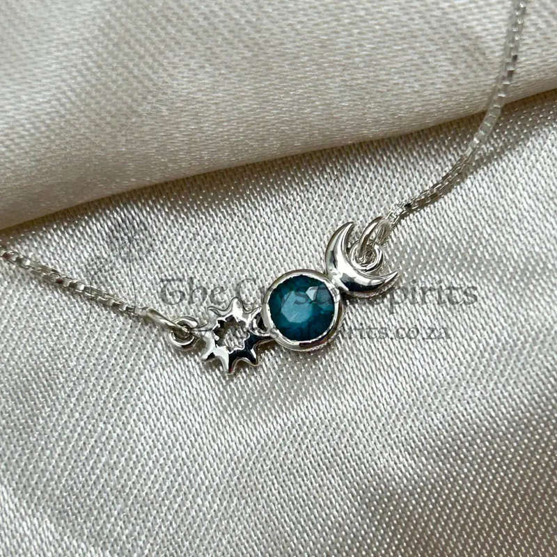 Emerald Small Sun And Moon Sterling Silver Necklace