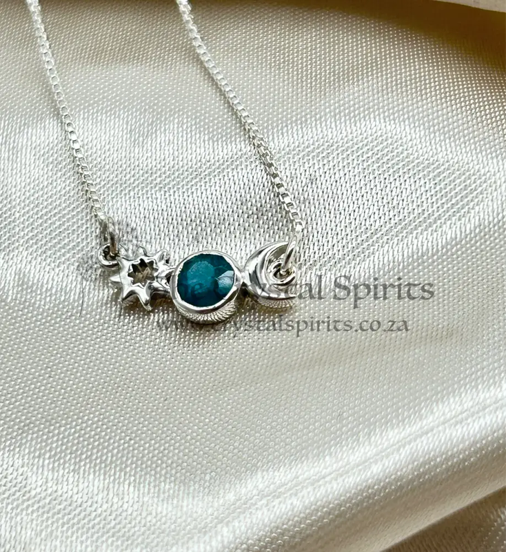 Emerald Small Sun And Moon Sterling Silver Necklace