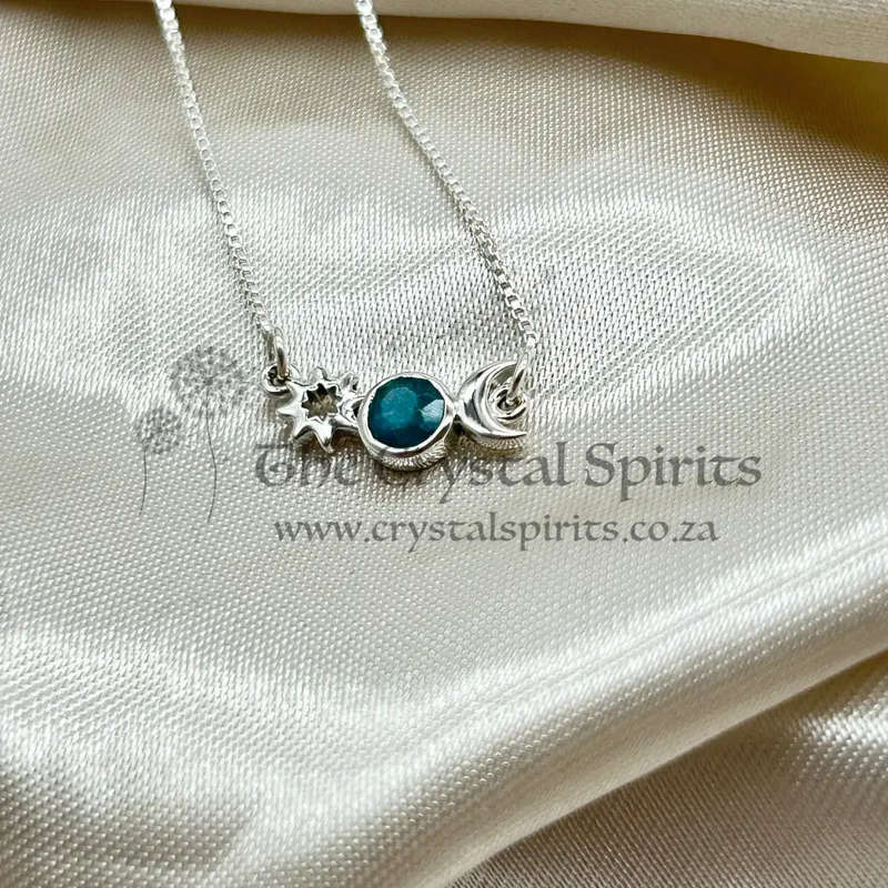 Emerald Small Sun And Moon Sterling Silver Necklace