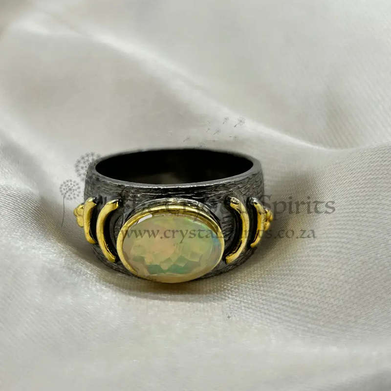 Ethiopian Opal Sterling Silver Rhodium Plated Ring