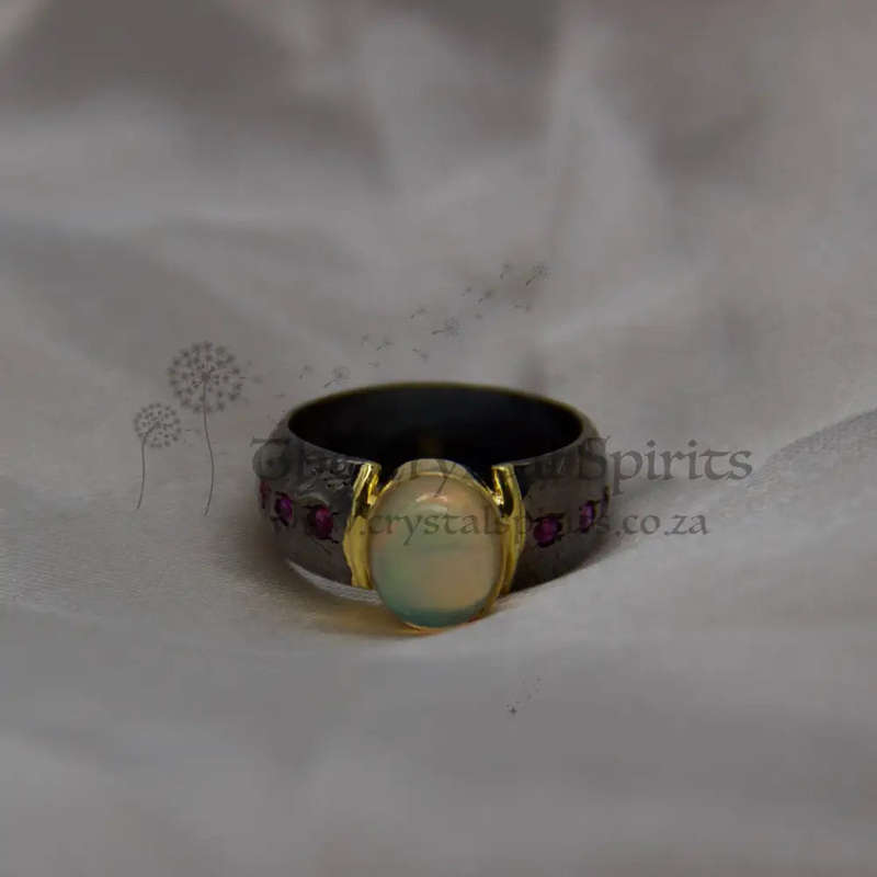 Ethiopian Opal Sterling Silver Rhodium Ring