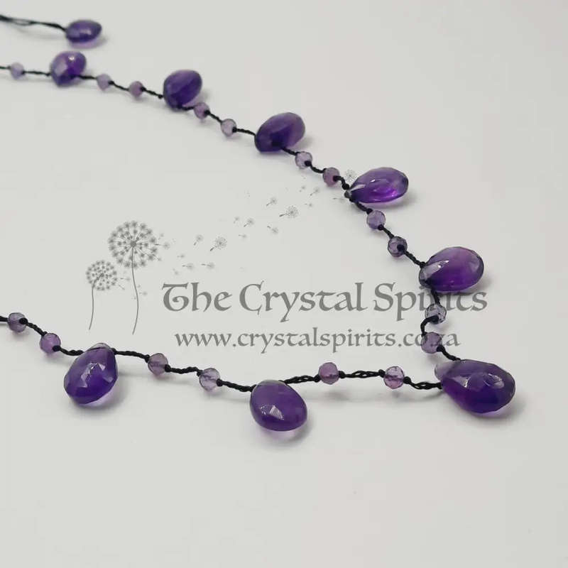 Faceted Amethyst Crystal Macrame Necklace