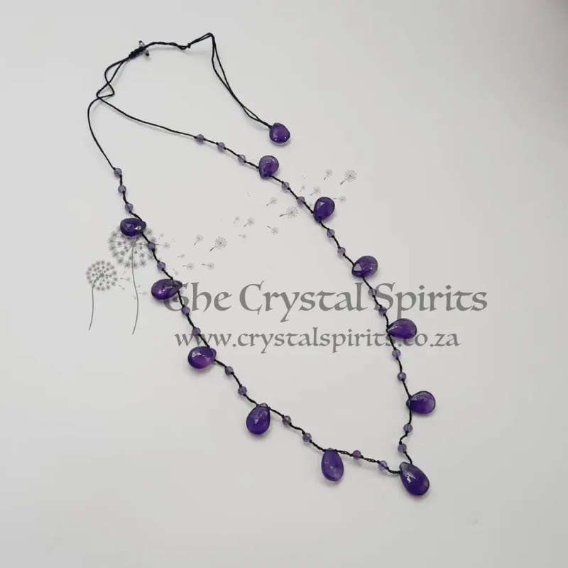 Faceted Amethyst Crystal Macrame Necklace