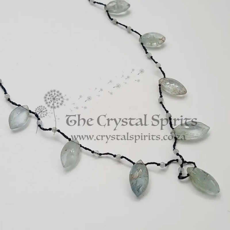 Faceted Aquamarine Crystal Macrame Necklace