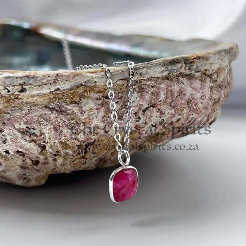 Faceted Crystal Ruby Small Square Shaped Pendant
