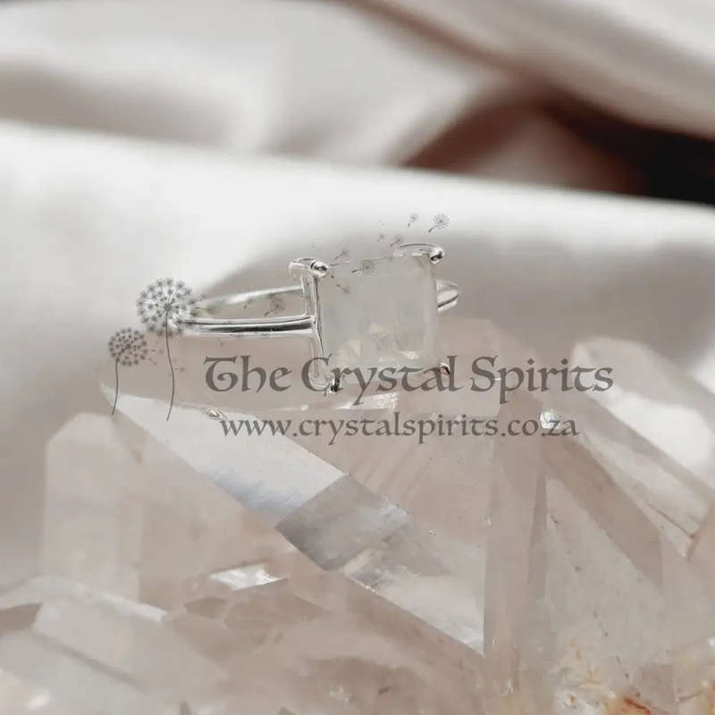Faceted Moonstone Crystal Sterling Silver Square Shaped Ring