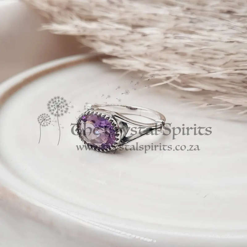 Faceted Sterling Silver Amethyst Crystal Ring