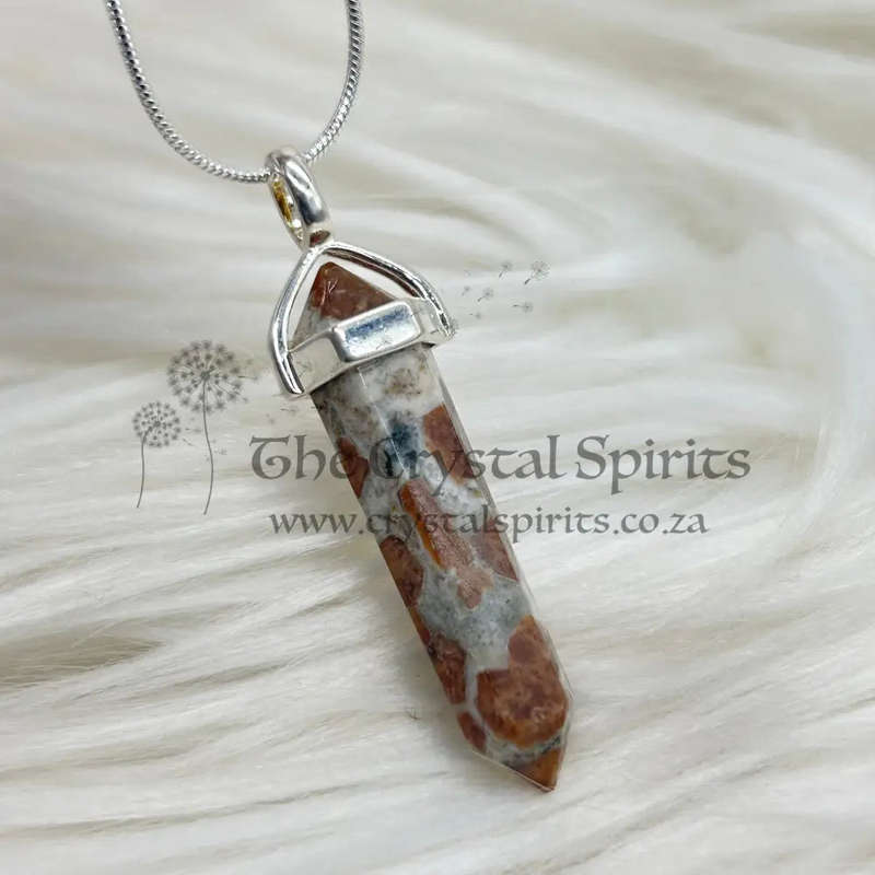 Garnet In Limestone Crystal Double Terminated Pendant