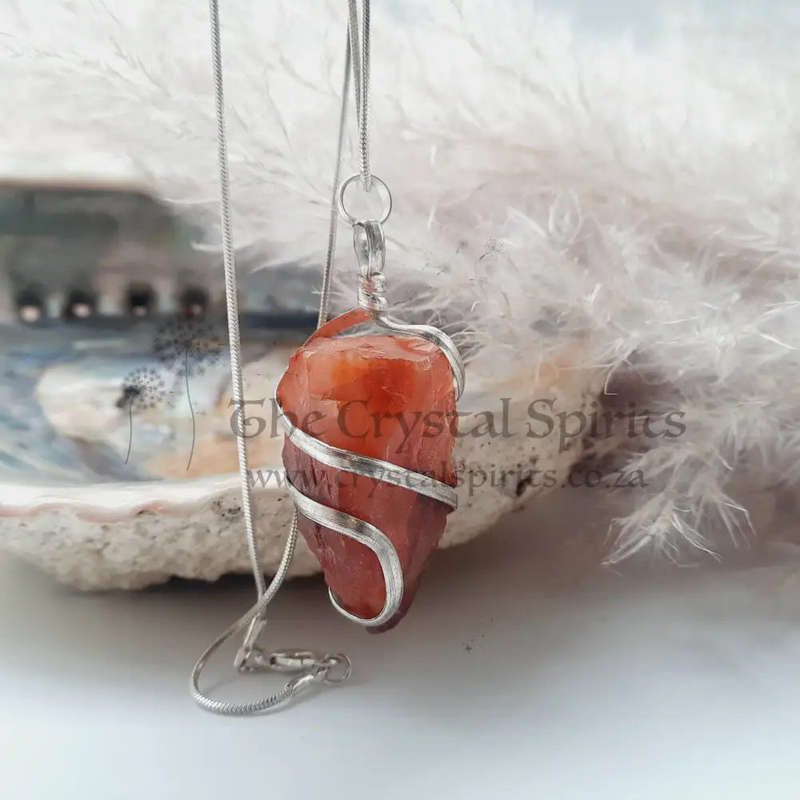 Genuine Rough Carnelian Wire Wrap Pendant for Fiery Courage