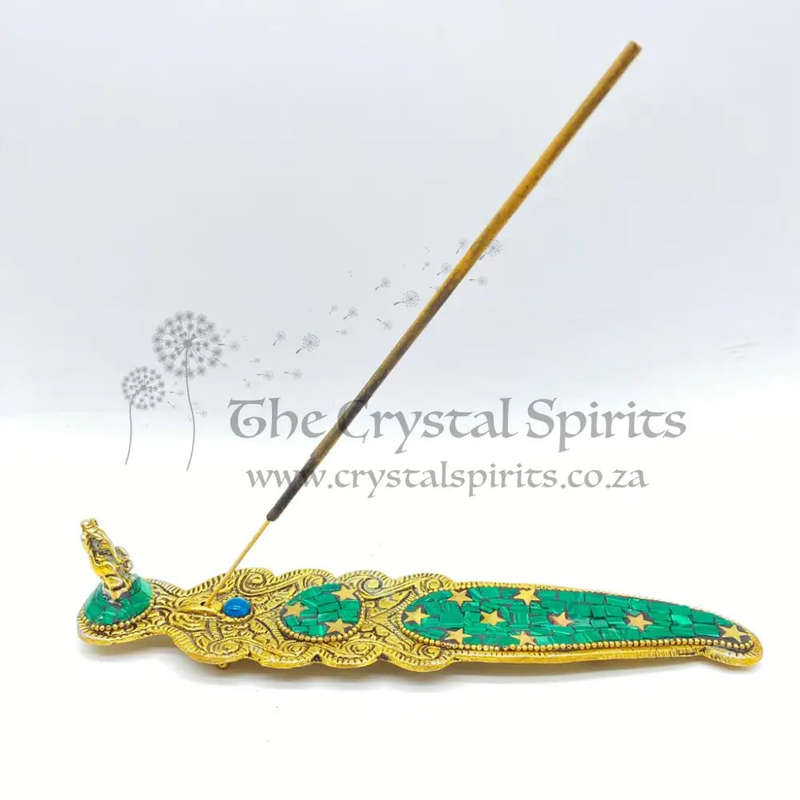 Gold and Green Mosaic Ganesha Incense Holder