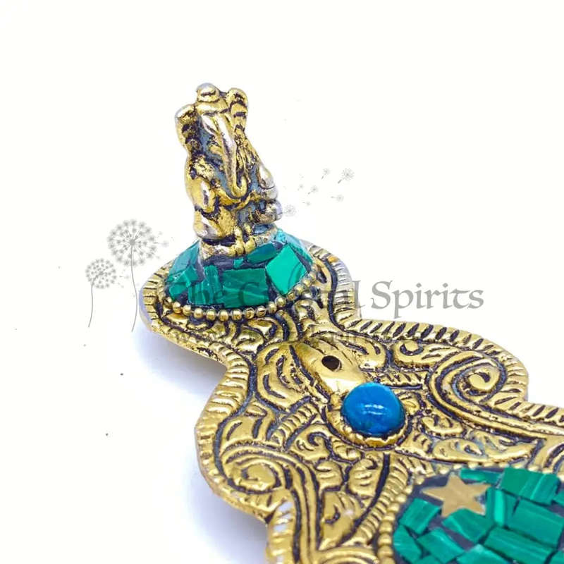 Gold and Green Mosaic Ganesha Incense Holder